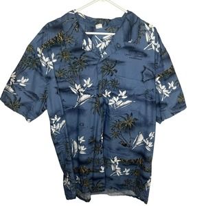 Palmwave Hawaii Shirt Mens 2X XXL Blue Button Up Hawaiian Camp Short Sleeve Surf